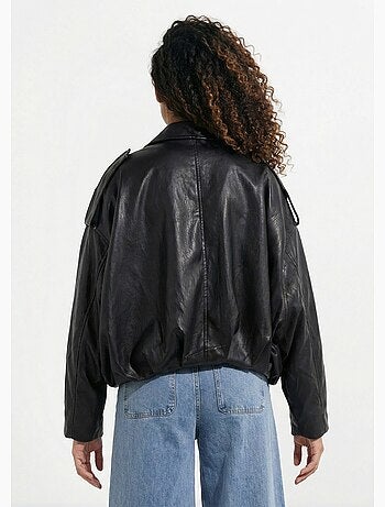 Blouson simili oversize taille resserrée