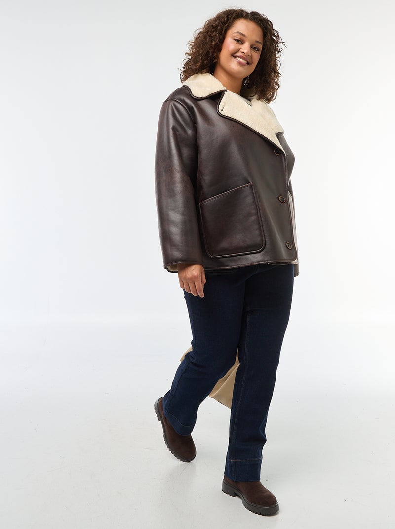 Blouson style aviateur avec doublure en fausse fourrure Marron - Kiabi