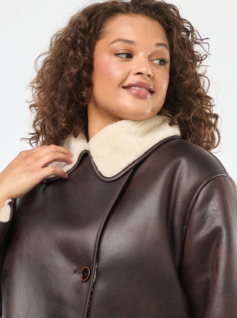 Blouson style aviateur avec doublure en fausse fourrure Marron - Kiabi