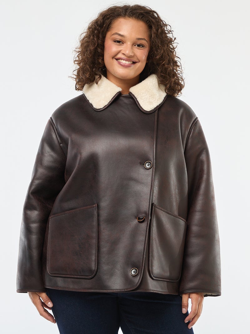 Blouson style aviateur avec doublure en fausse fourrure Marron - Kiabi