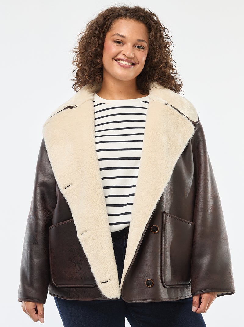 Blouson style aviateur avec doublure en fausse fourrure Marron - Kiabi