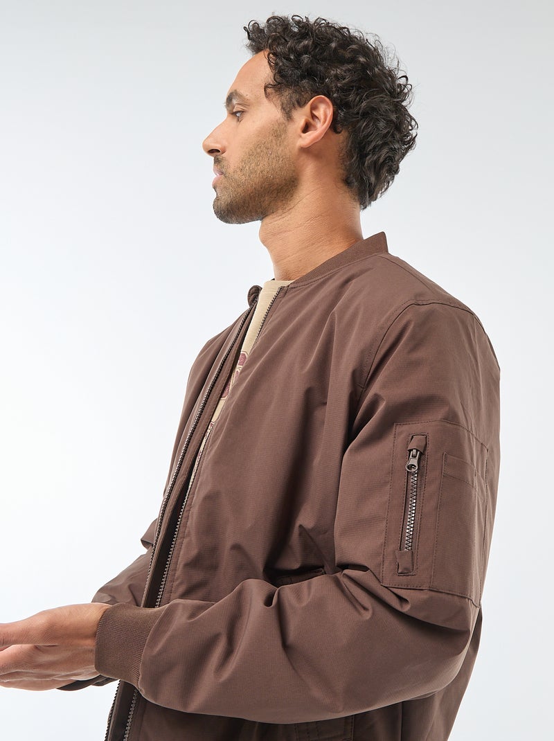 Blouson style aviateur avec poche zippée sur la manche Marron - Kiabi