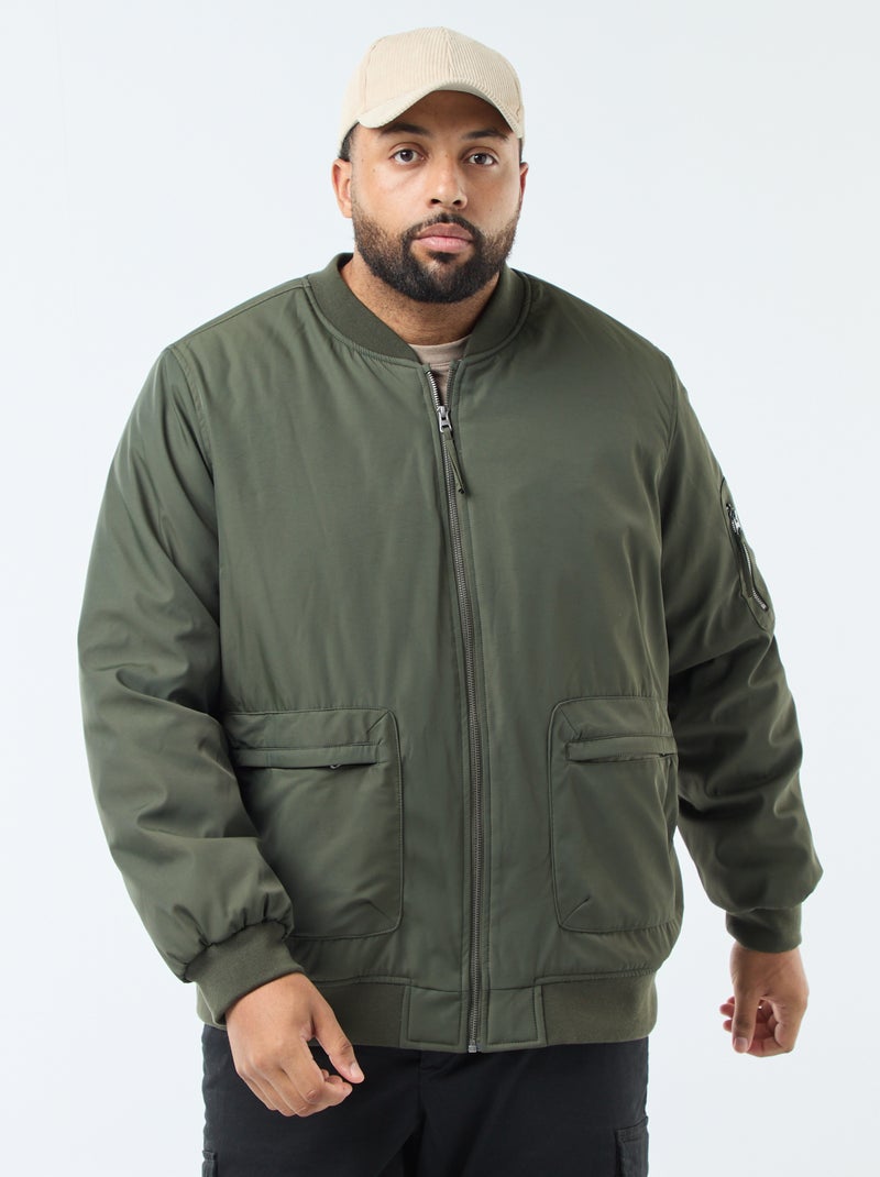 Blouson style aviateur effet satiné Kaki - Kiabi
