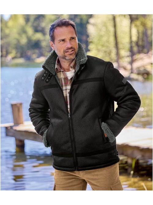 Blouson Style Bombardier Suédine Fourré Sherpa   - ATLAS FOR MEN - Kiabi