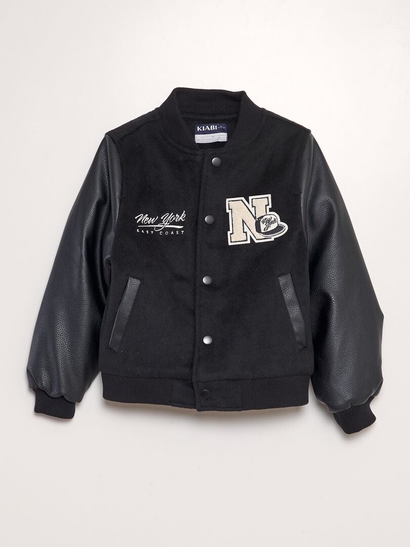 Blouson style campus bi-matière Noir - Kiabi