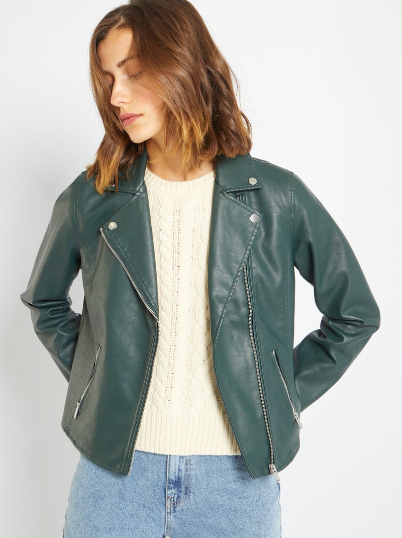 Blouson style motard Vert foncé - Kiabi