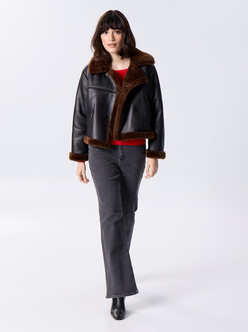 Blouson style peau lainée Marron - Kiabi