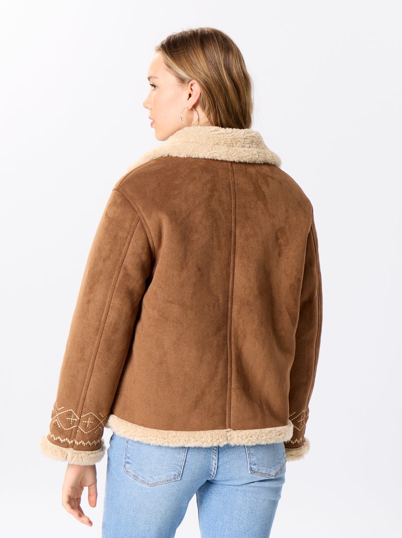 Blouson style peau lainée Marron - Kiabi