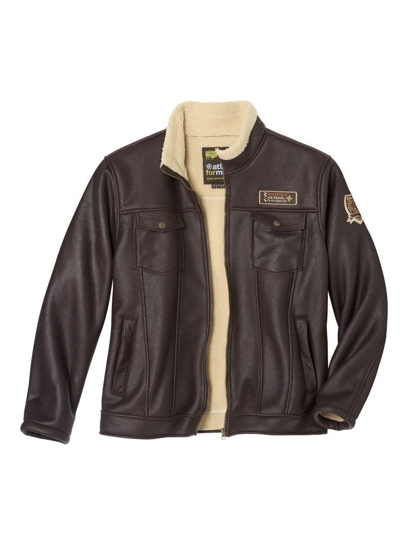 Blouson Suédine Doublé Sherpa Style Bombardier  - Atlas For Men Marron - Kiabi