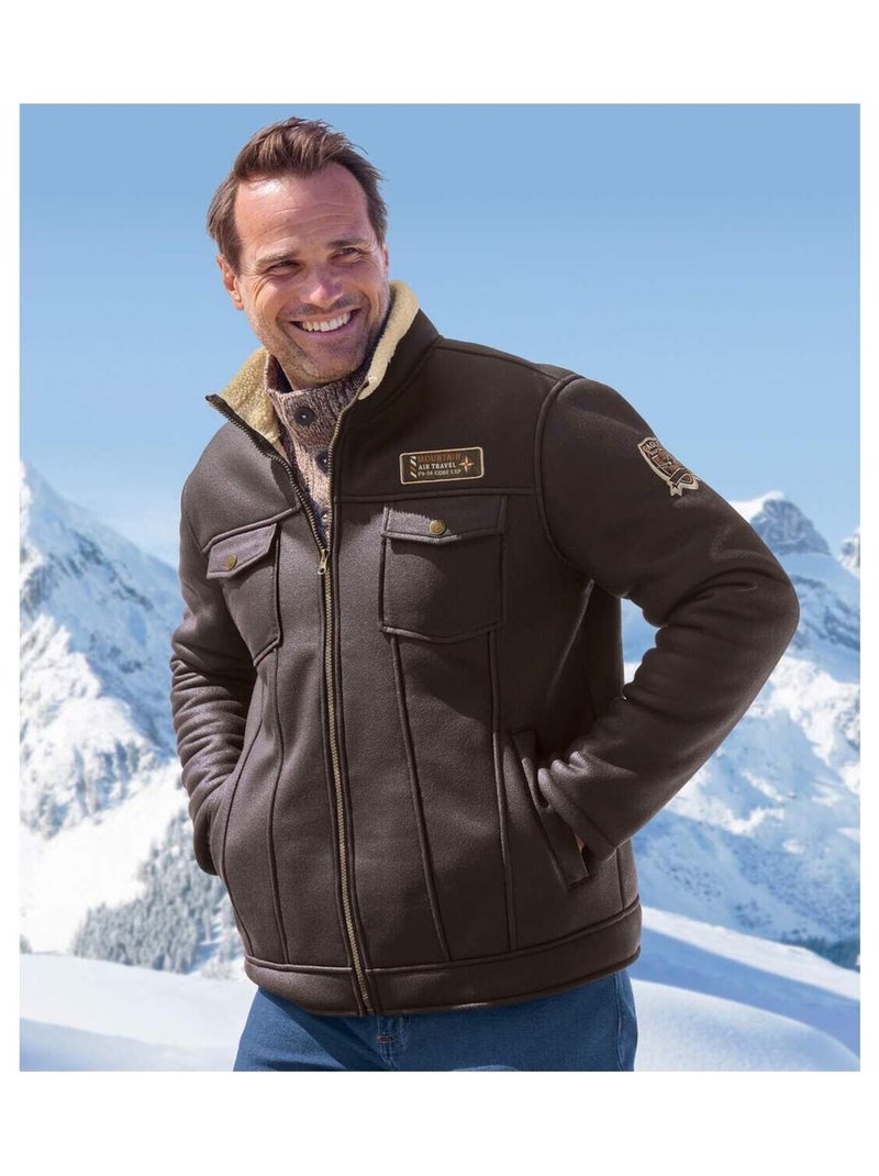 Blouson Suédine Doublé Sherpa Style Bombardier   - ATLAS FOR MEN Marron - Kiabi