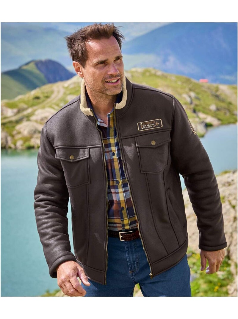 Blouson Suédine Doublé Sherpa Style Bombardier   - ATLAS FOR MEN Marron - Kiabi