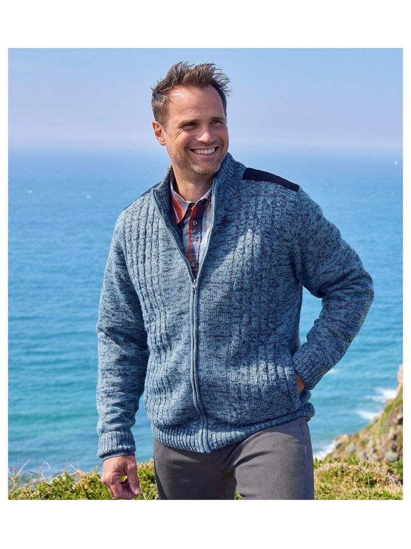 Blouson Tricot Doublé Polaire   - ATLAS FOR MEN Bleu - Kiabi