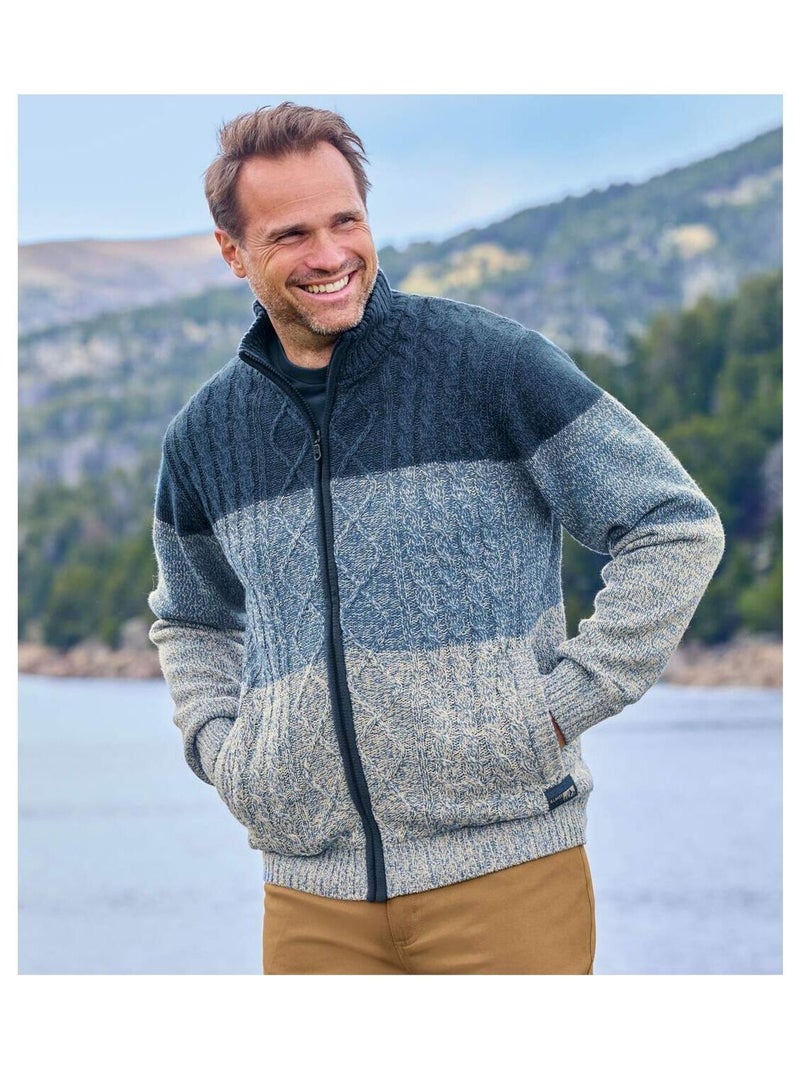 Blouson Tricot Doublé Sherpa Mountain   - ATLAS FOR MEN Bleu - Kiabi