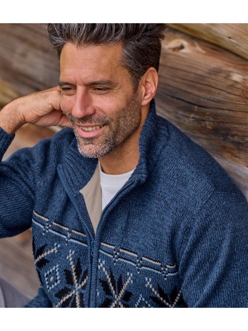 Blouson Tricot Jacquard Doublé Polaire   - ATLAS FOR MEN - Kiabi