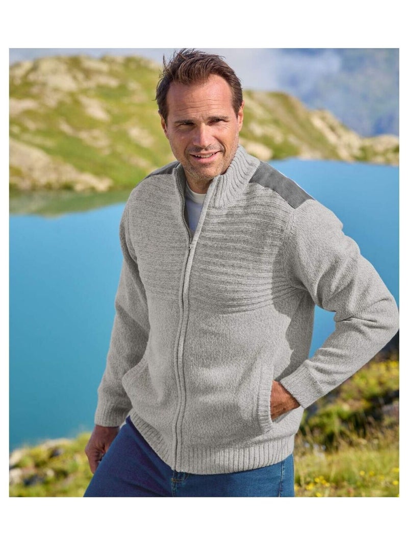 Blouson Tricot Mouliné Doublé Polaire   - ATLAS FOR MEN Gris - Kiabi