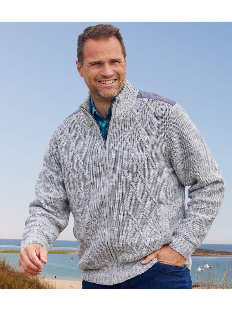 Blouson Tricot Zippé Doublé Polaire  - ATLAS FOR MEN Gris - Kiabi