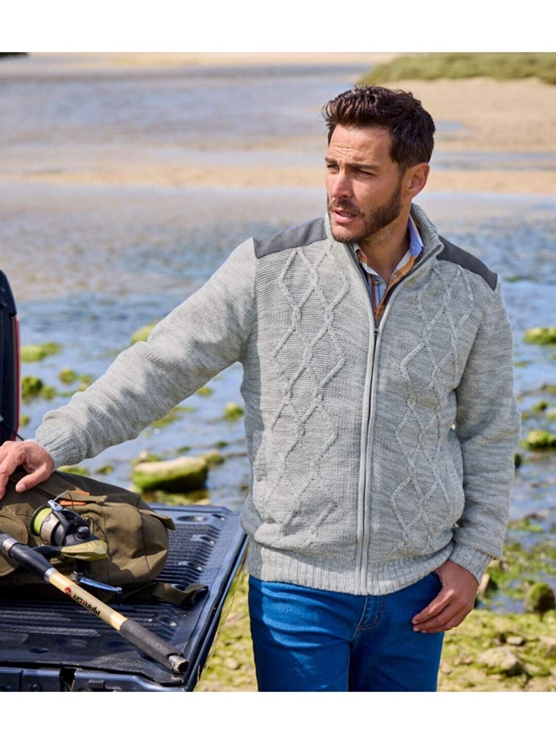 Blouson Tricot Zippé Doublé Polaire  - ATLAS FOR MEN Gris - Kiabi