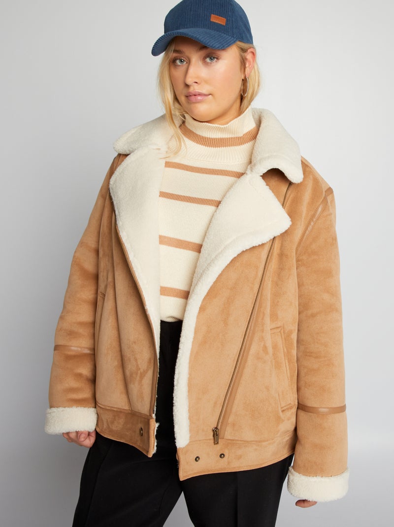 Blouson type aviateur en suédine beige - Kiabi