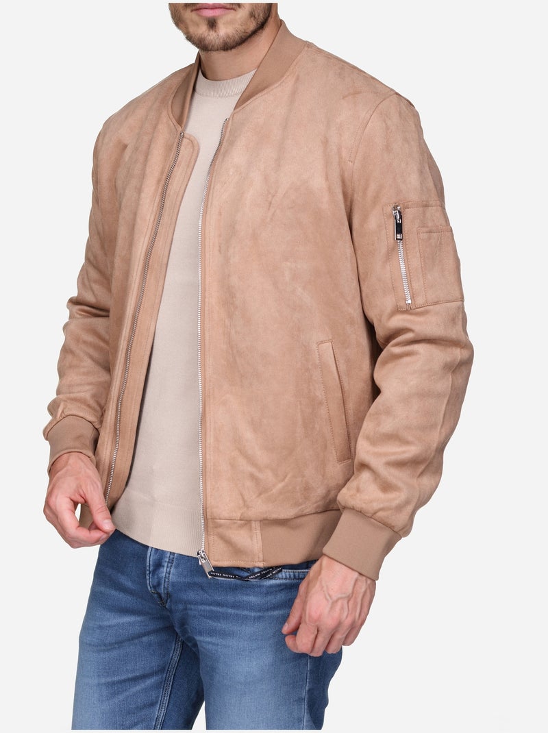 Blouson uni en suédine - Frilivin Crème - Kiabi