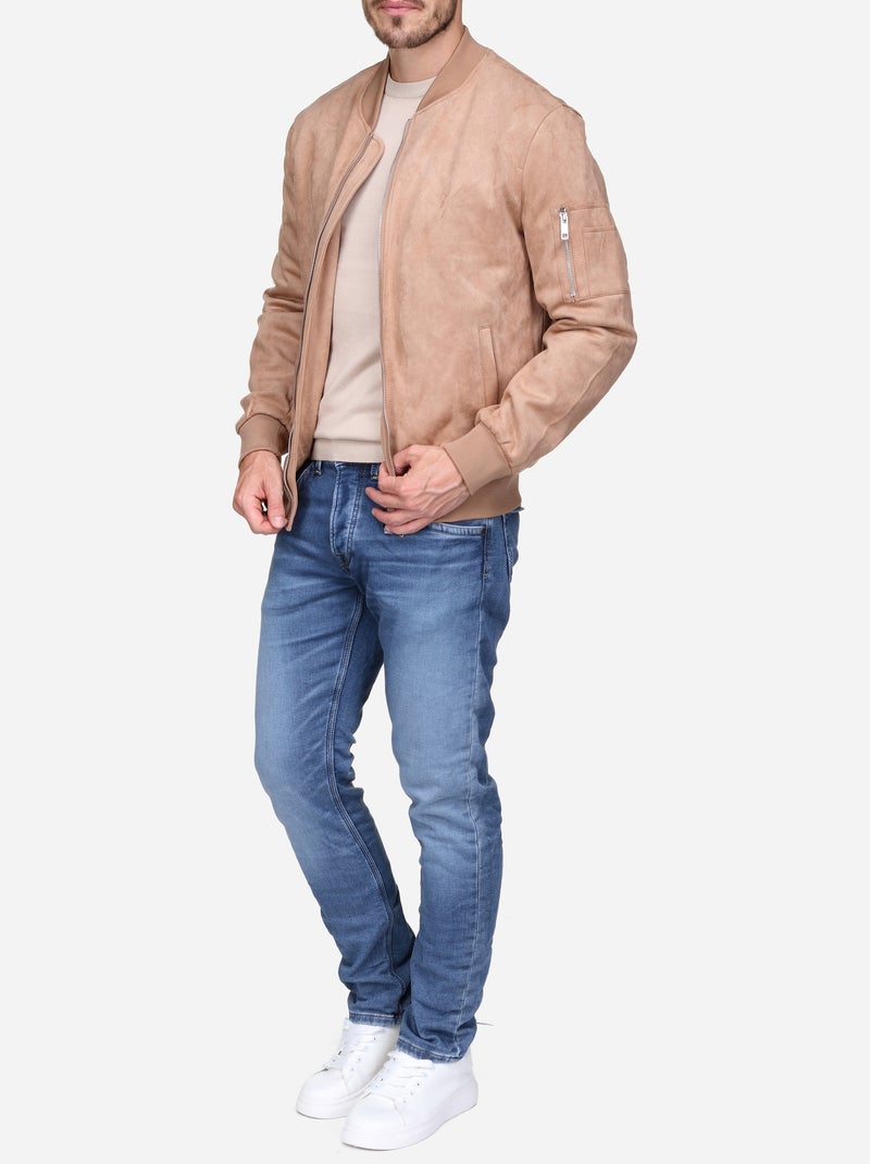 Blouson uni en suédine Crème - Kiabi