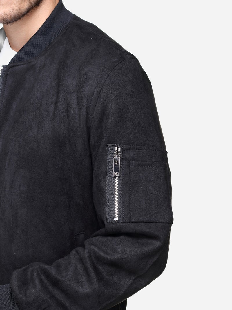 Blouson uni en suédine Noir - Kiabi