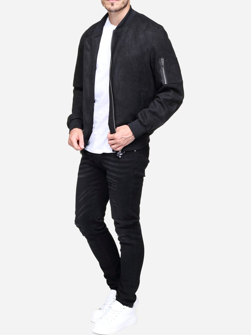 Blouson uni en suédine Noir - Kiabi