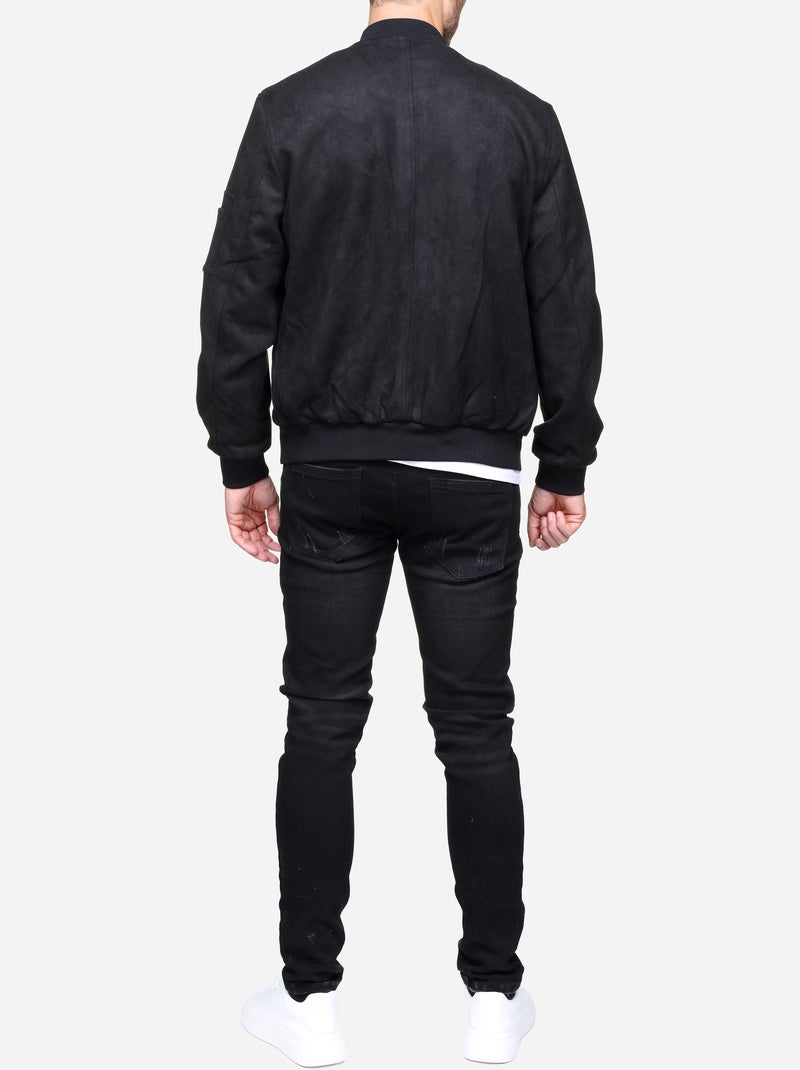 Blouson uni en suédine Noir - Kiabi