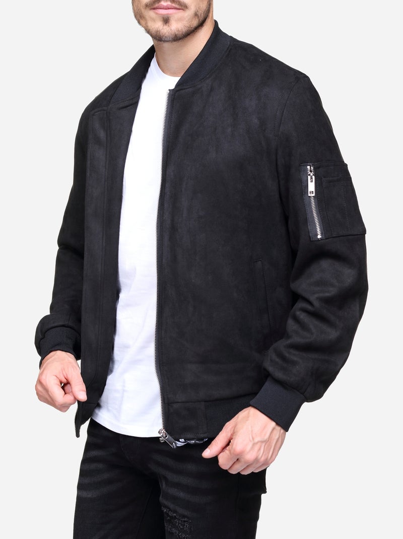 Blouson uni en suédine Noir - Kiabi