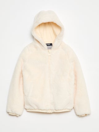 Blouson zippé à capuche en fausse fourrure