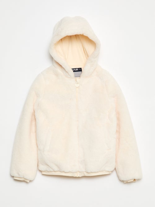 Blouson zippé à capuche en fausse fourrure - Kiabi