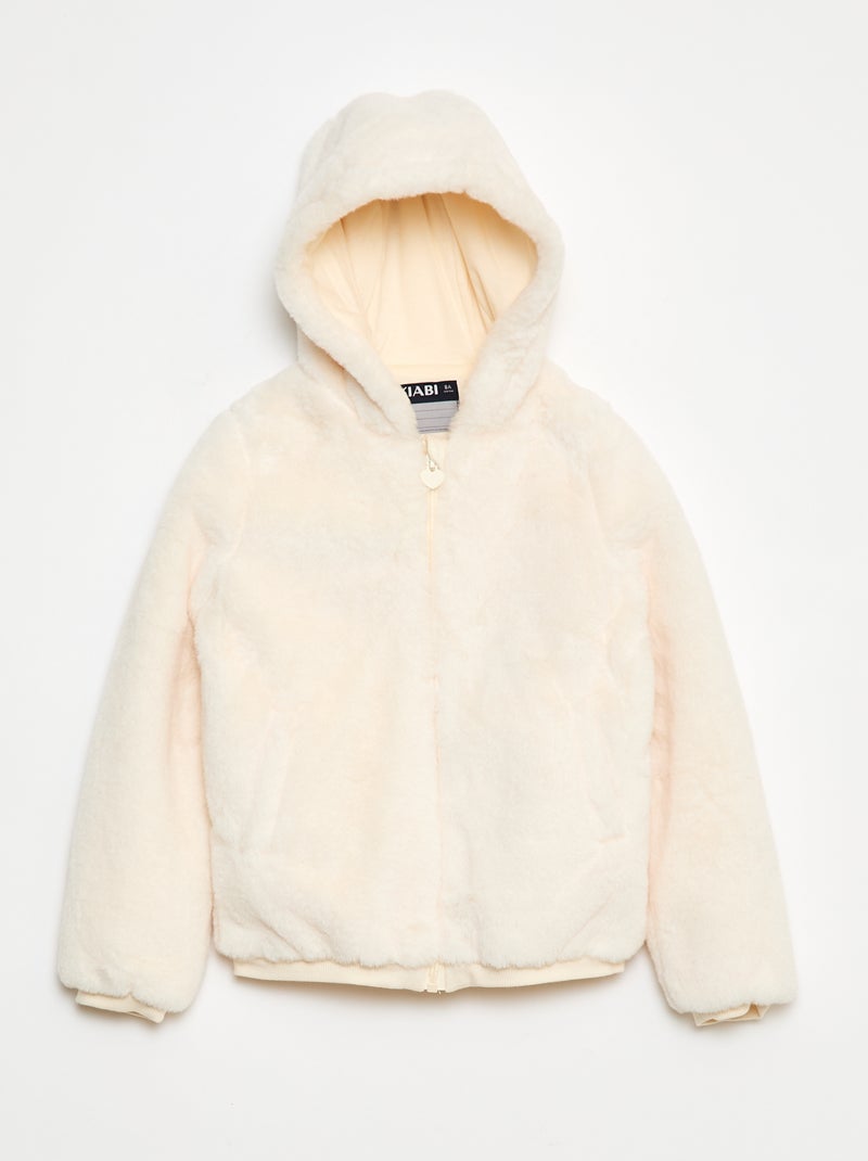 Blouson zippé à capuche en fausse fourrure Blanc - Kiabi
