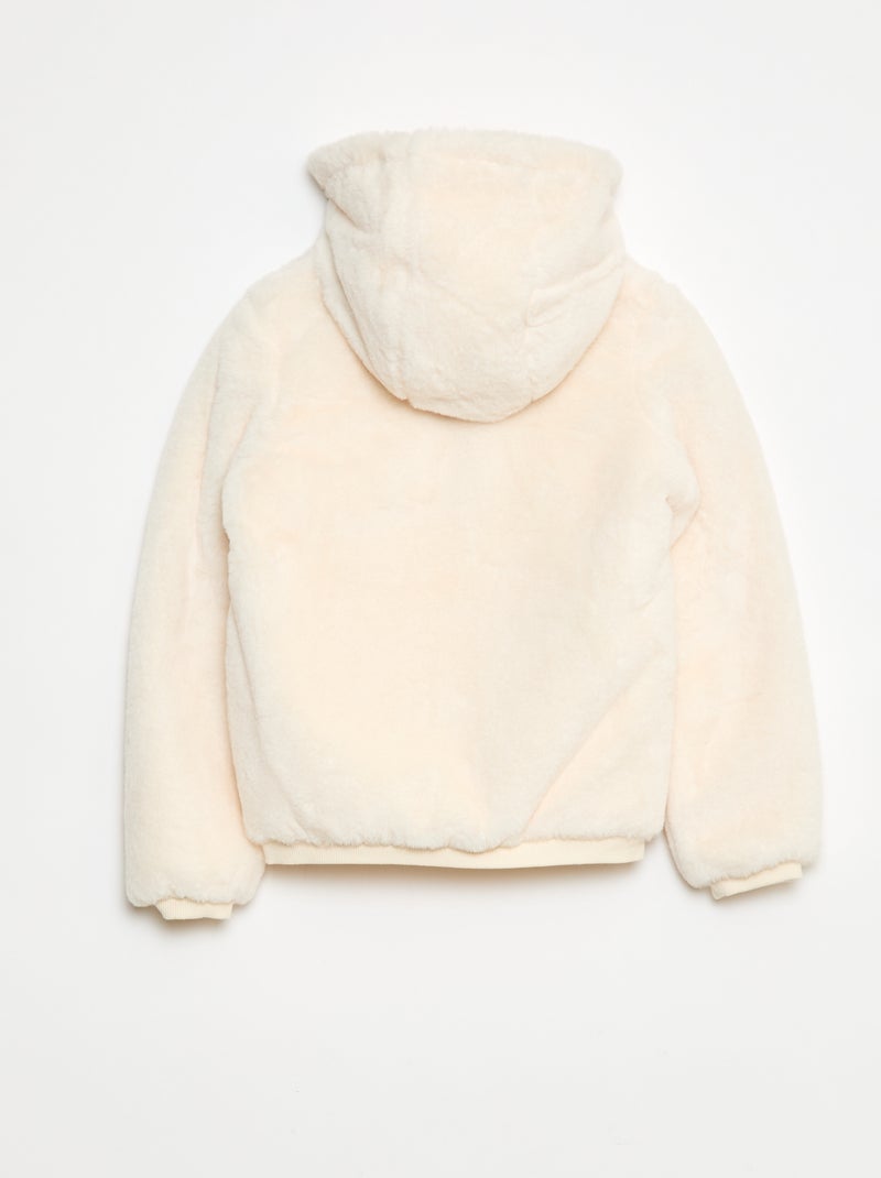 Blouson zippé à capuche en fausse fourrure Blanc - Kiabi
