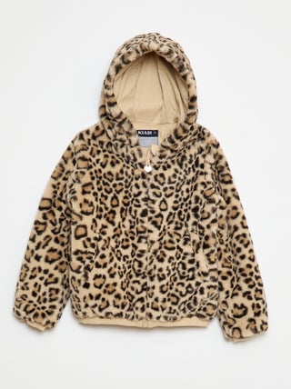 Blouson zippé à capuche en fausse fourrure