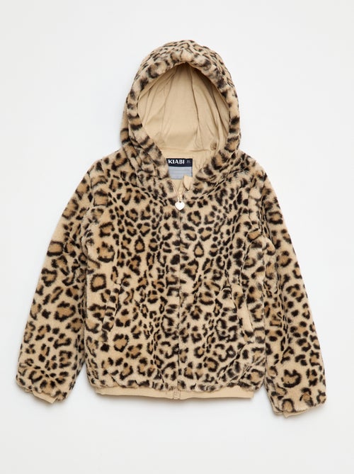 Blouson zippé à capuche en fausse fourrure - Kiabi