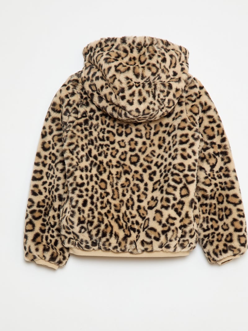 Blouson zippé à capuche en fausse fourrure Marron - Kiabi