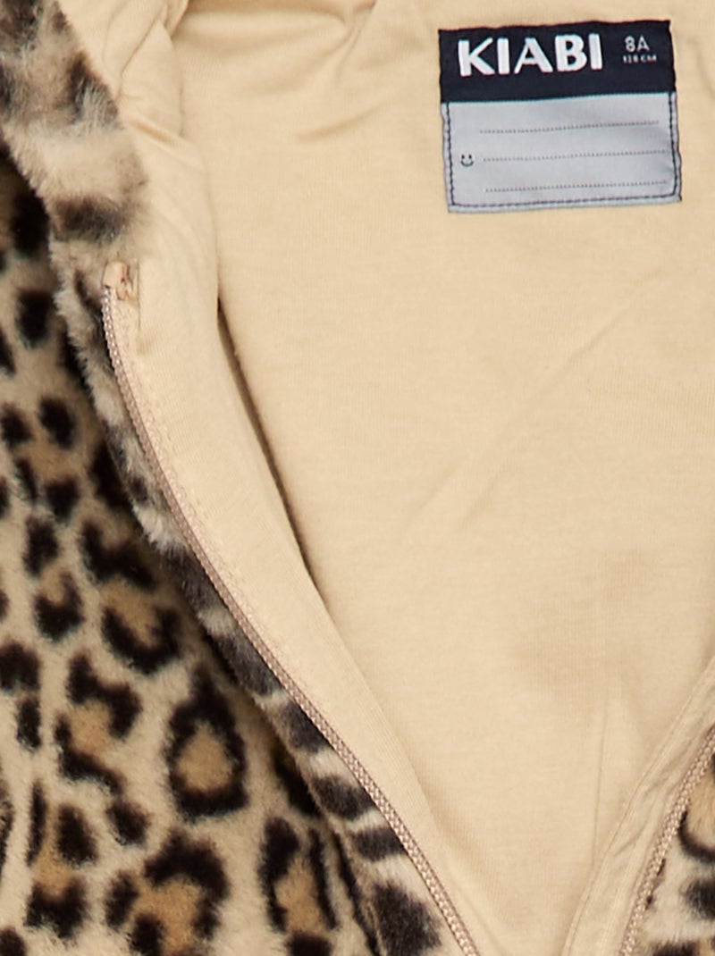Blouson zippé à capuche en fausse fourrure Marron - Kiabi