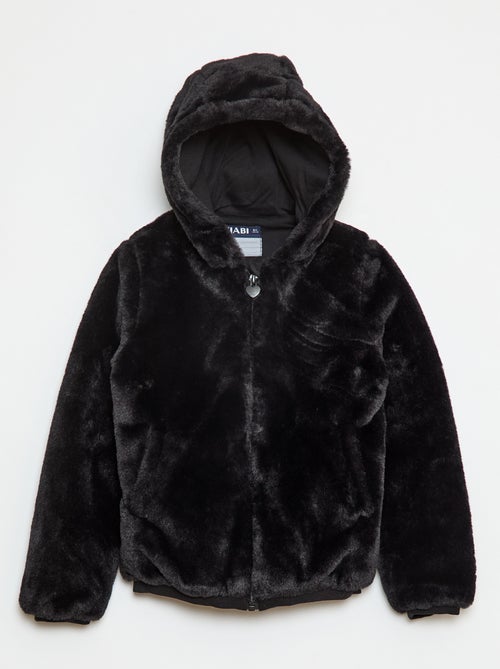 Blouson zippé à capuche en fausse fourrure - Kiabi