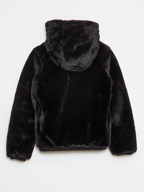 Blouson zippé à capuche en fausse fourrure - Kiabi