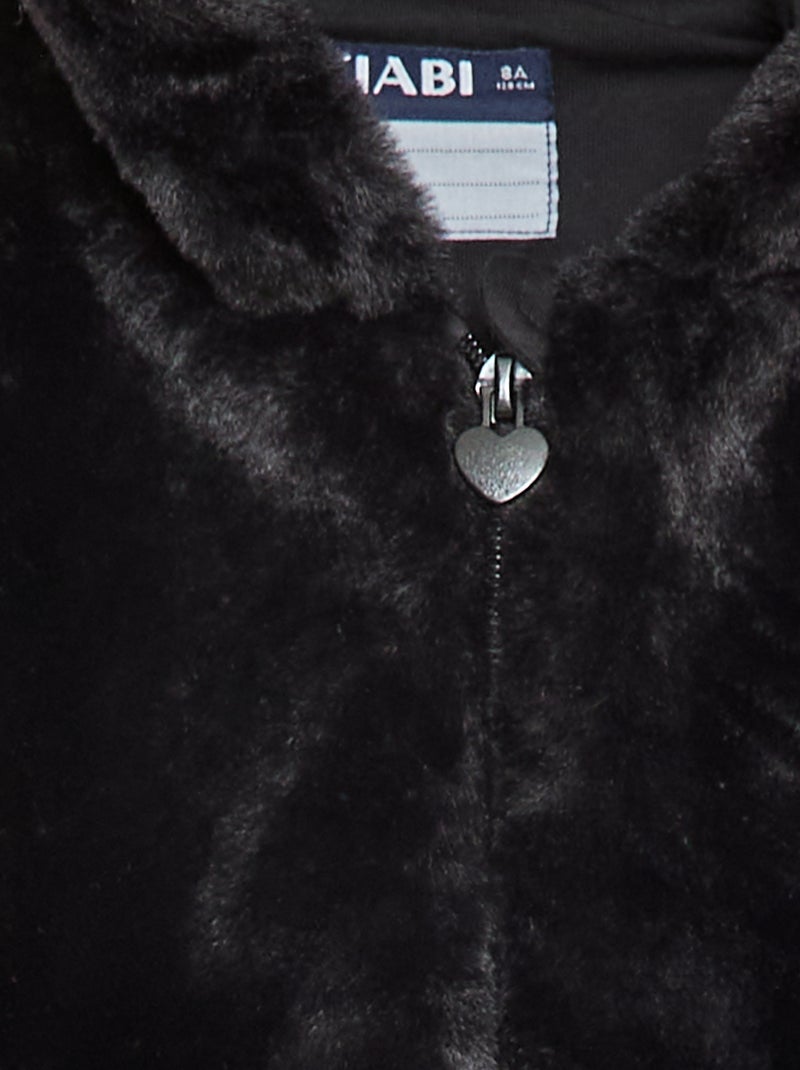 Blouson zippé à capuche en fausse fourrure Noir - Kiabi