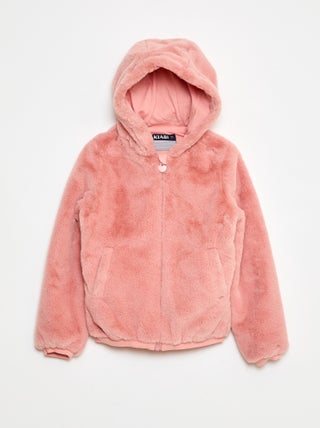 Blouson zippé à capuche en fausse fourrure