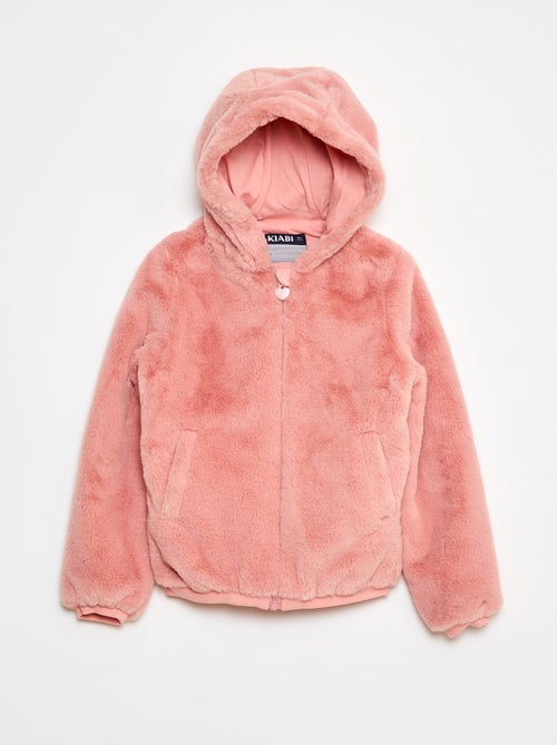 Blouson zippé à capuche en fausse fourrure - Kiabi