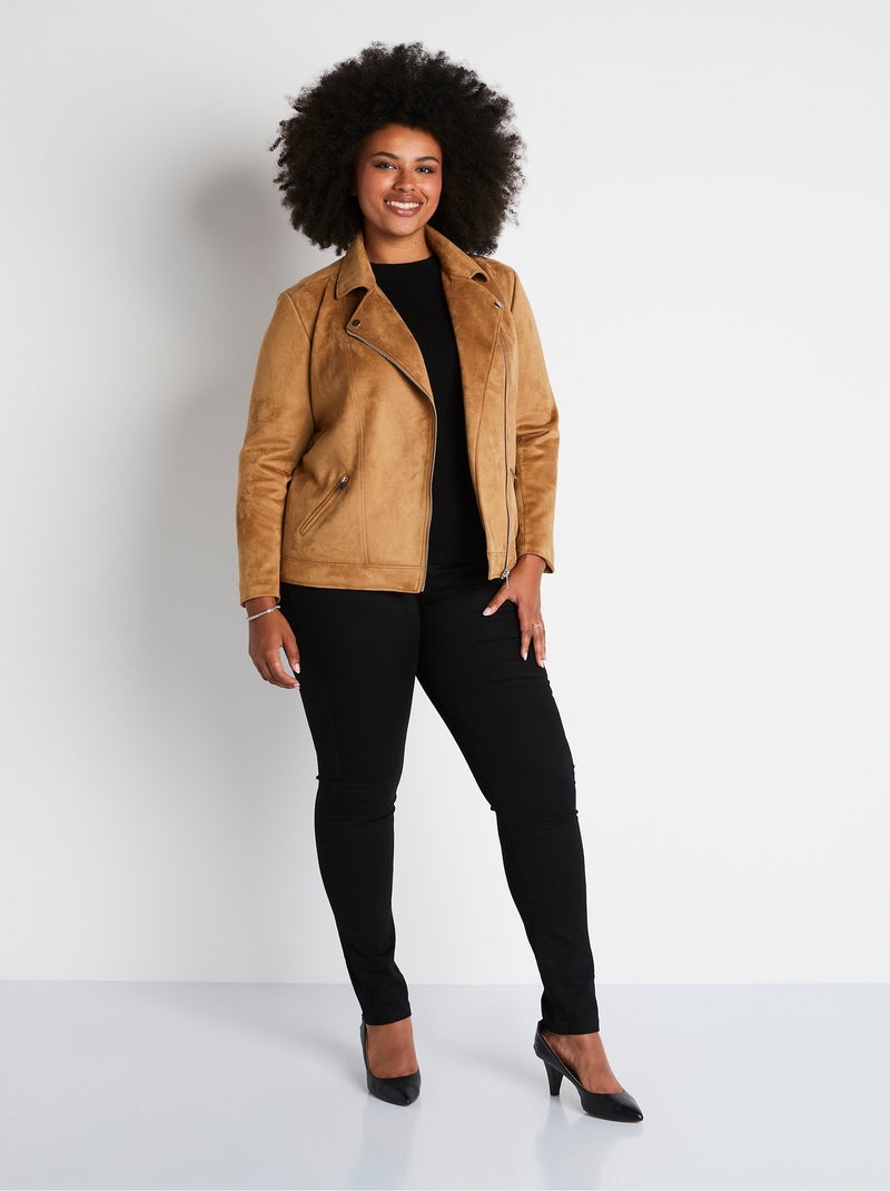 Blouson zippé court tissu suédé - AFIBEL Marron - Kiabi