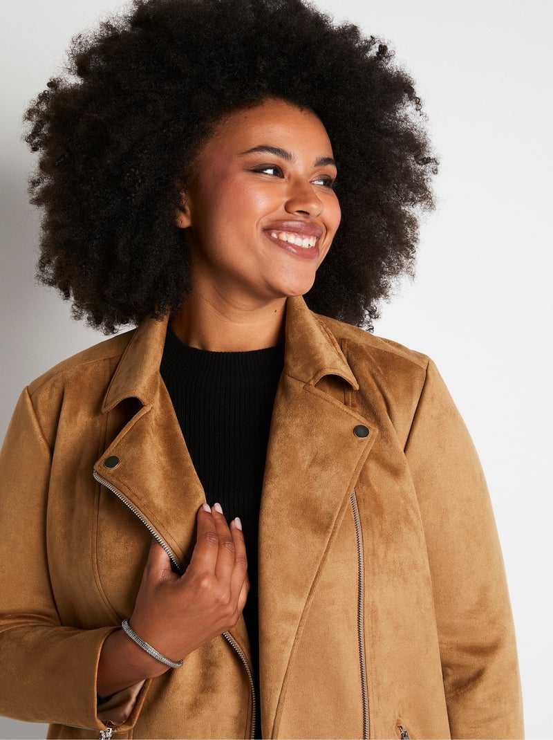 Blouson zippé court tissu suédé - AFIBEL Marron - Kiabi