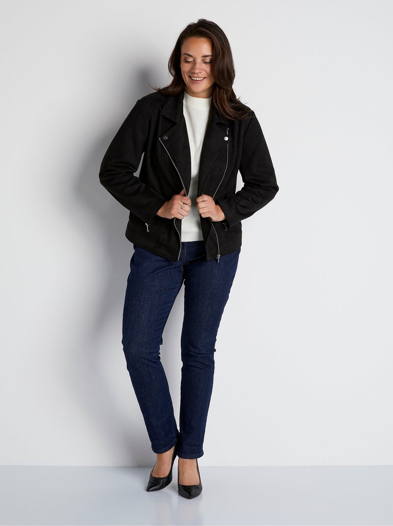 Blouson zippé court tissu suédé - AFIBEL Noir - Kiabi