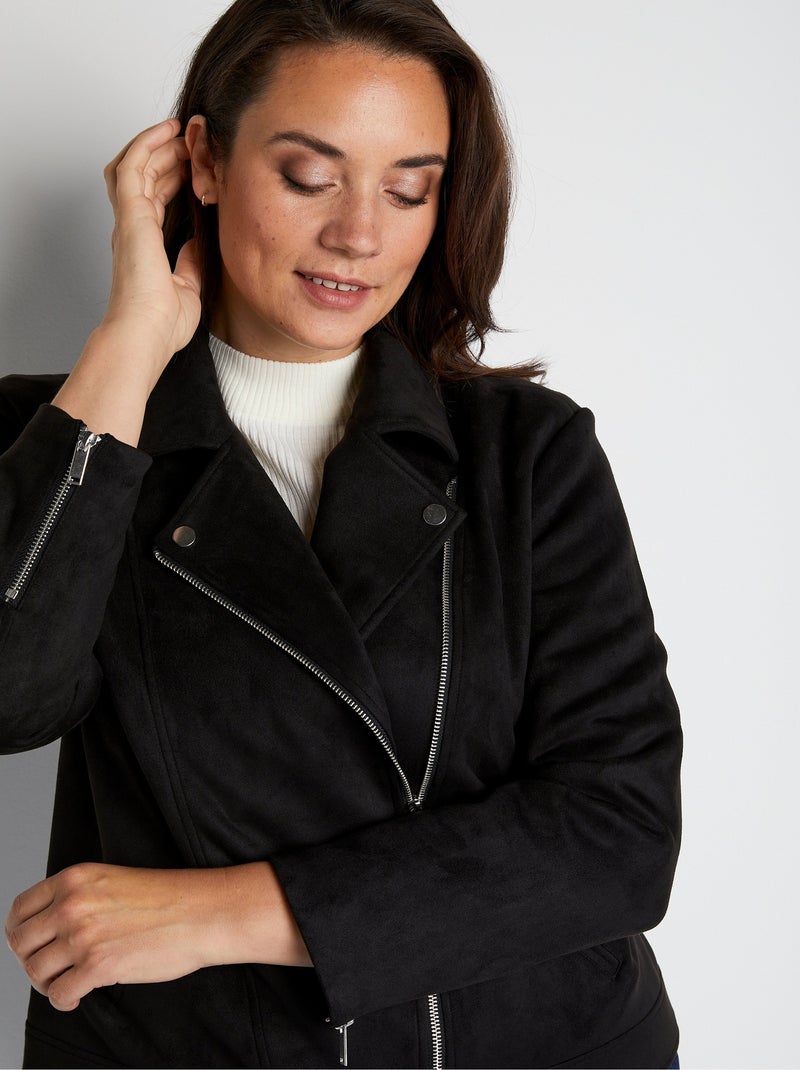 Blouson zippé court tissu suédé - AFIBEL Noir - Kiabi