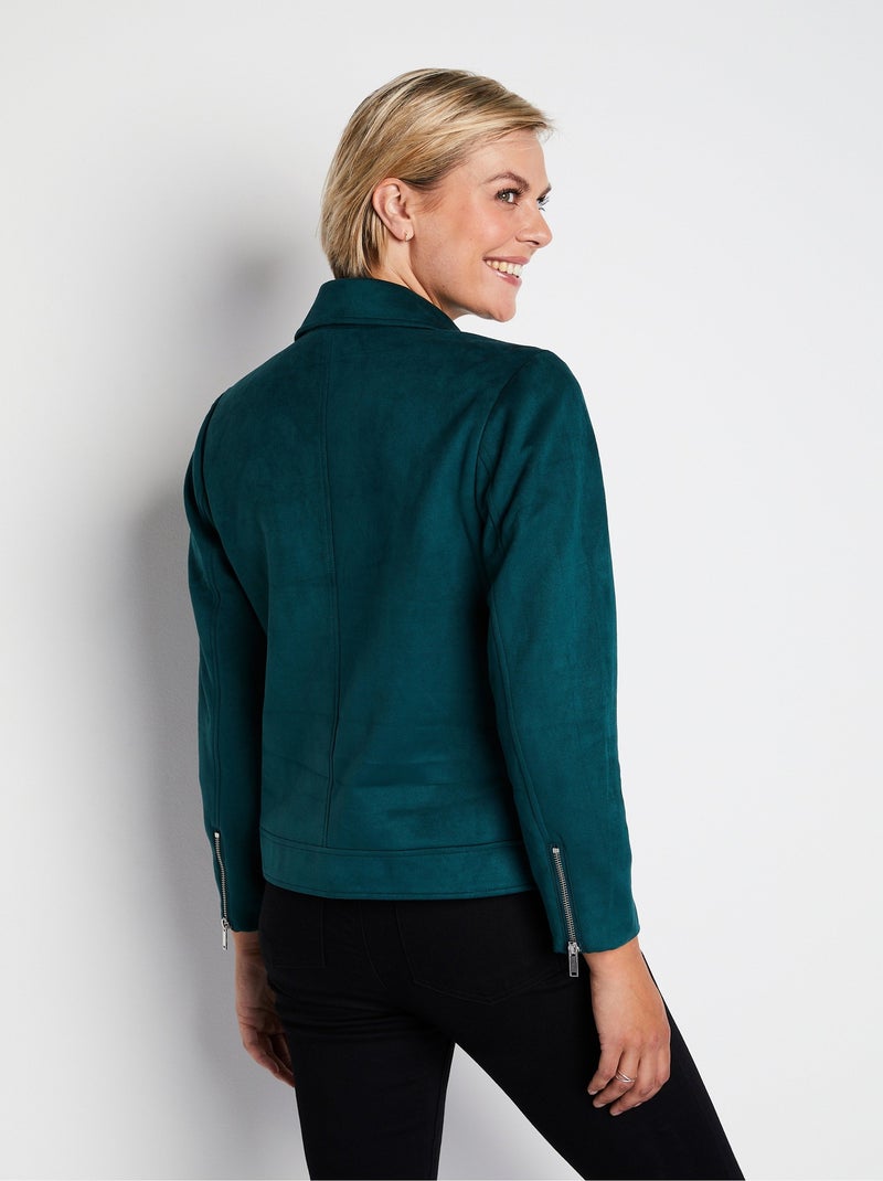 Blouson zippé court tissu suédé - AFIBEL Vert - Kiabi