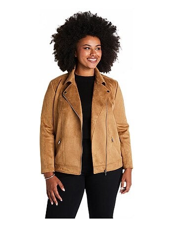 Blouson zippé court tissu suédé