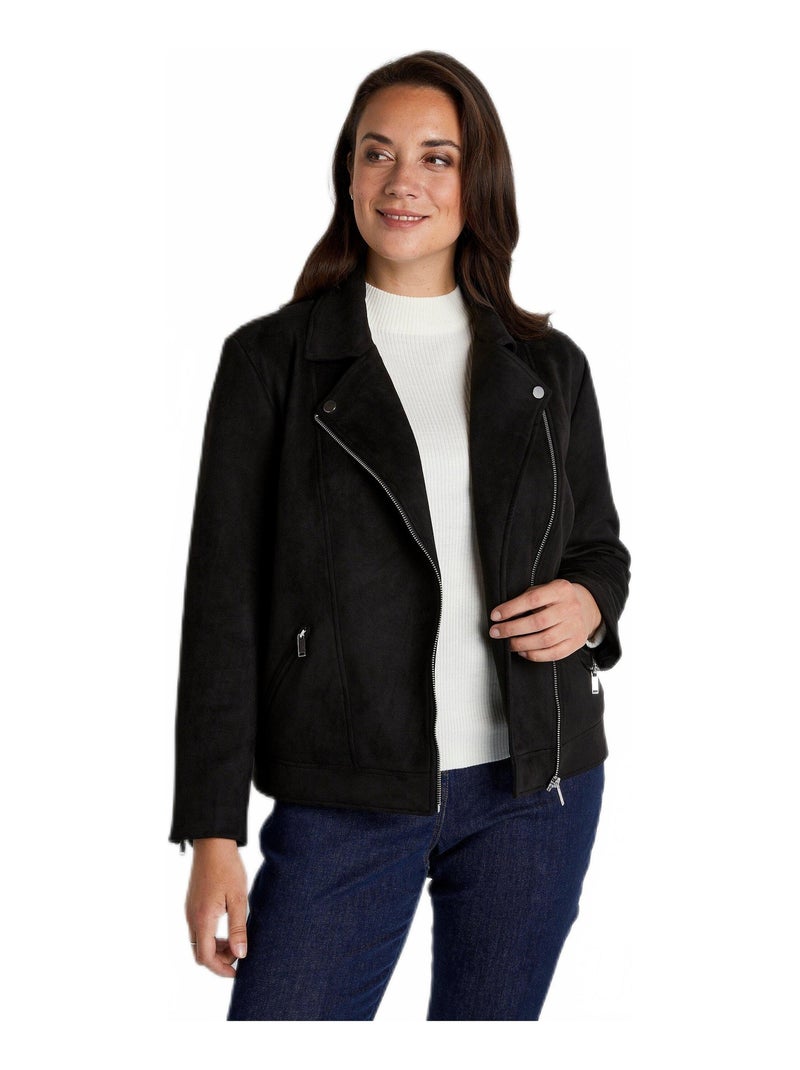 Blouson zippé court tissu suédé Noir - Kiabi