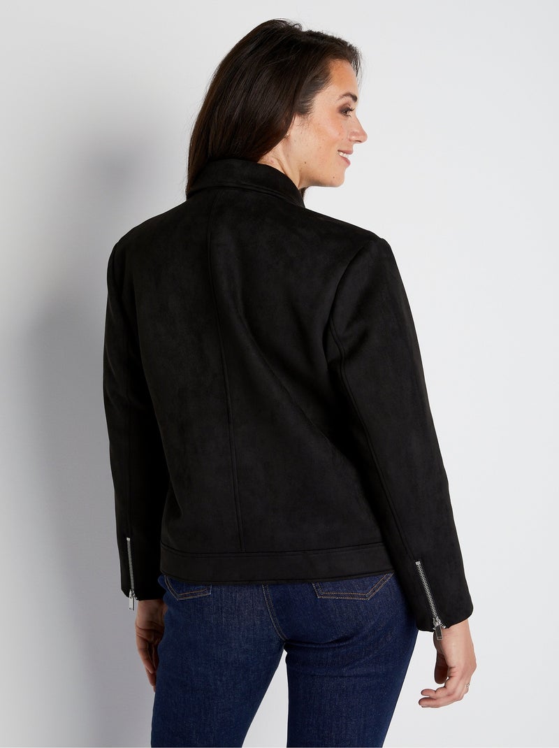 Blouson zippé court tissu suédé Noir - Kiabi