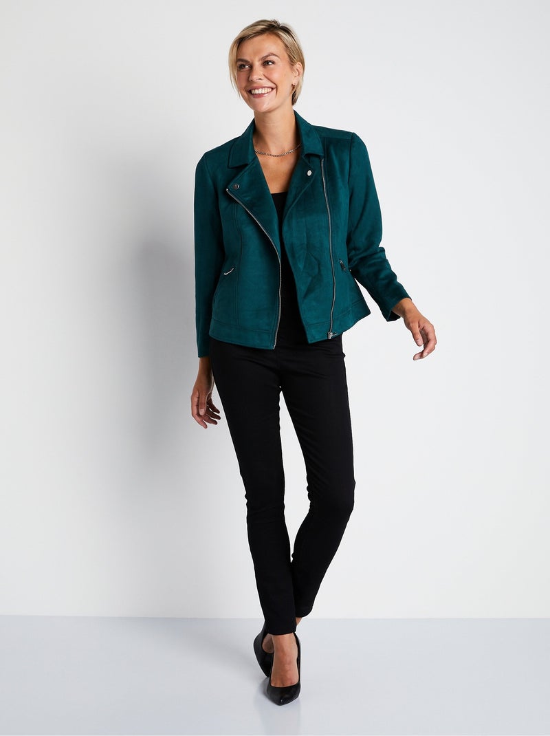 Blouson zippé court tissu suédé Vert - Kiabi